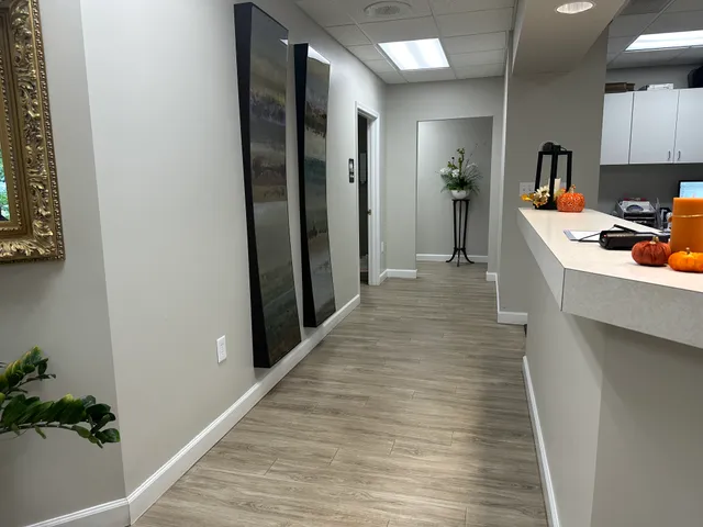 Professional hallway with modern design and artwork